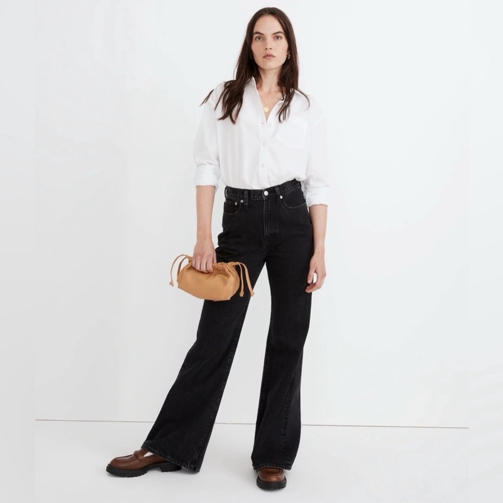 Madewell Baggy Flare Jeans Lunar Wash Black Denim Size 28